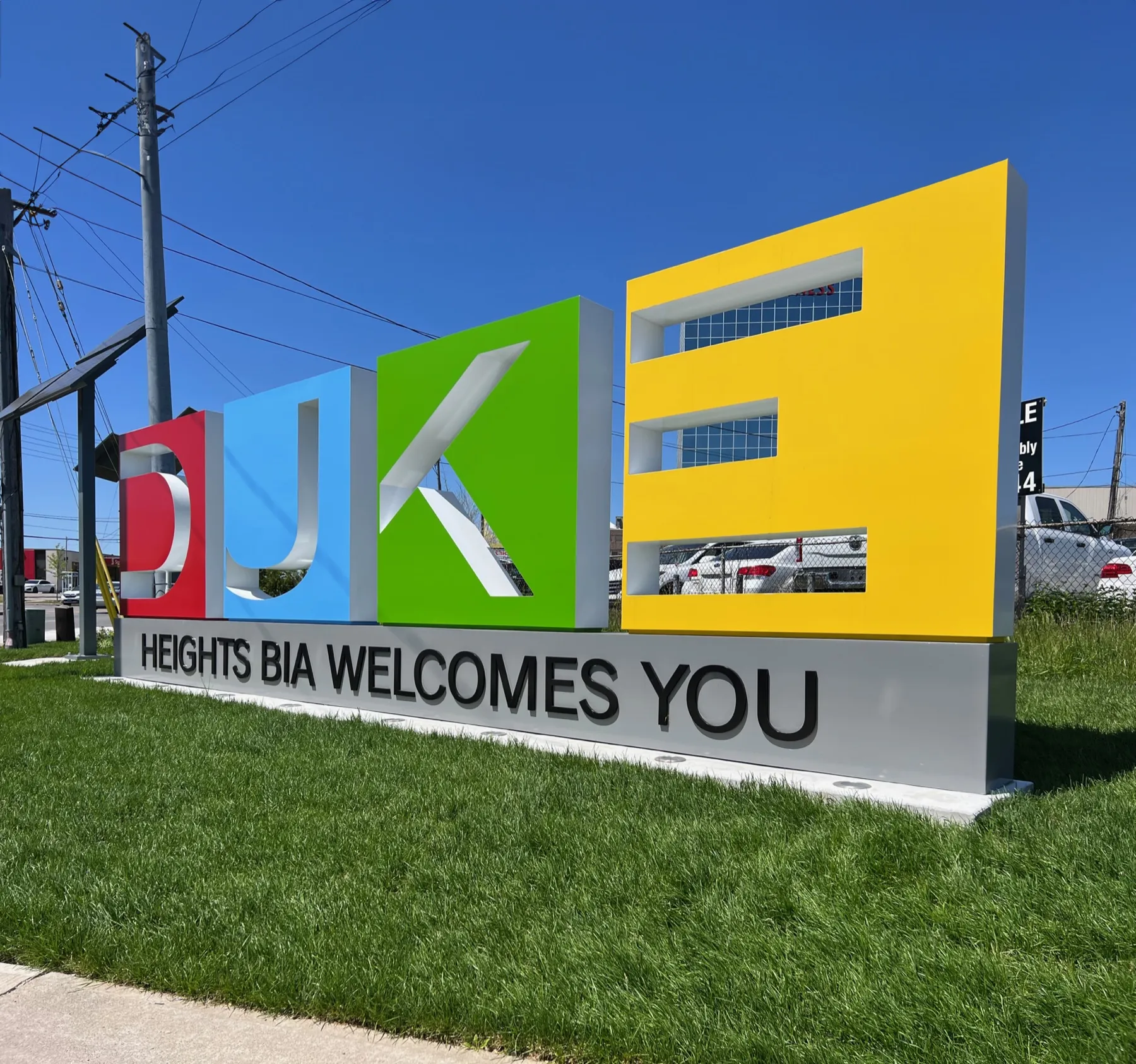 The DUKE Heights BIA gateway sign seen along the streetscape
